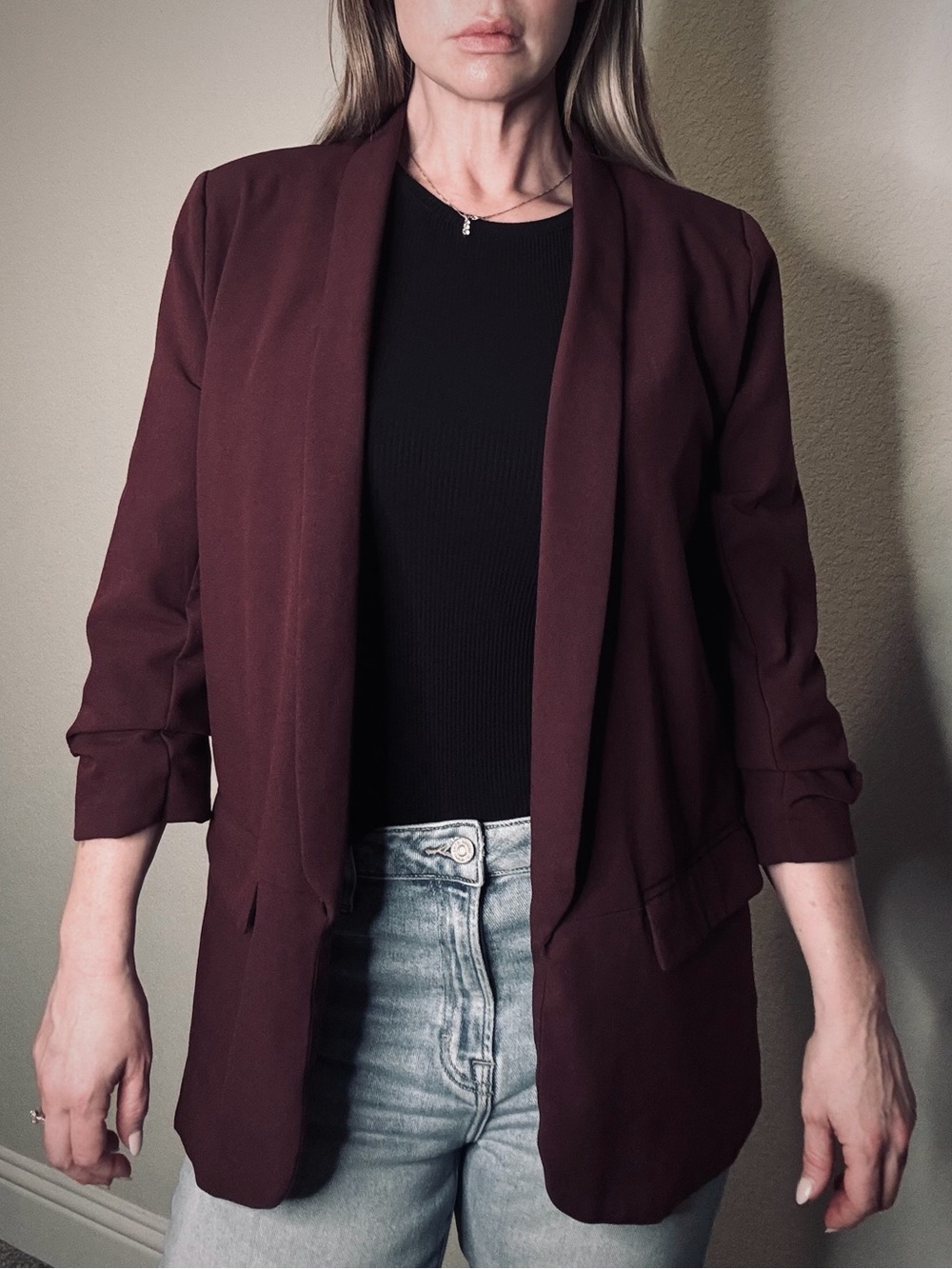 Candie's Open-Front Wine Blazer Jacket